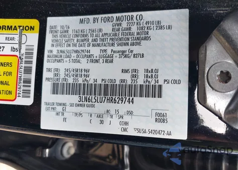2017 Lincoln Mkz Hybrid Select from USA, damaged, VIN 3LN6L5LU7HR629744